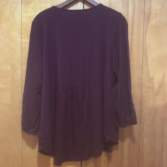 Cupio Blouse Womens XL Burgundy Floral Embroidery Boho Peasant Folk Hippie - Picture 6 of 10